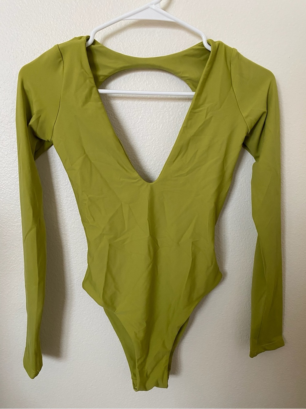 BENOA GREEN NYLON & SPANDEX BODYSUIT W/ BACK CUTOUT PETITE WOMENS
